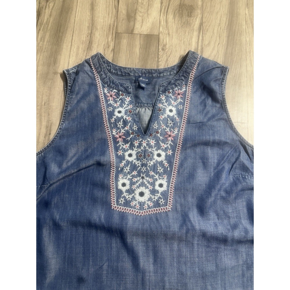 J Jill Denim Chambray‎ Sleeveless Top Women's Size XL Floral Embroidered Boho - Picture 6 of 11